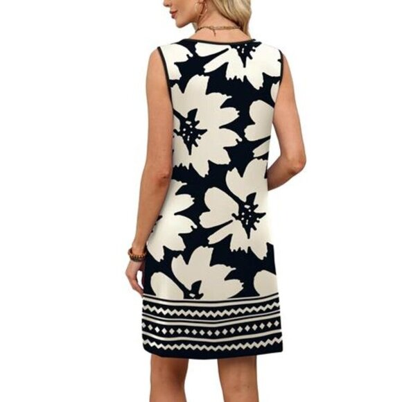 Women’s Black & White Lace Tank Dress Sleeveless Loose Fit Dress with Pockets - Picture 5 of 6